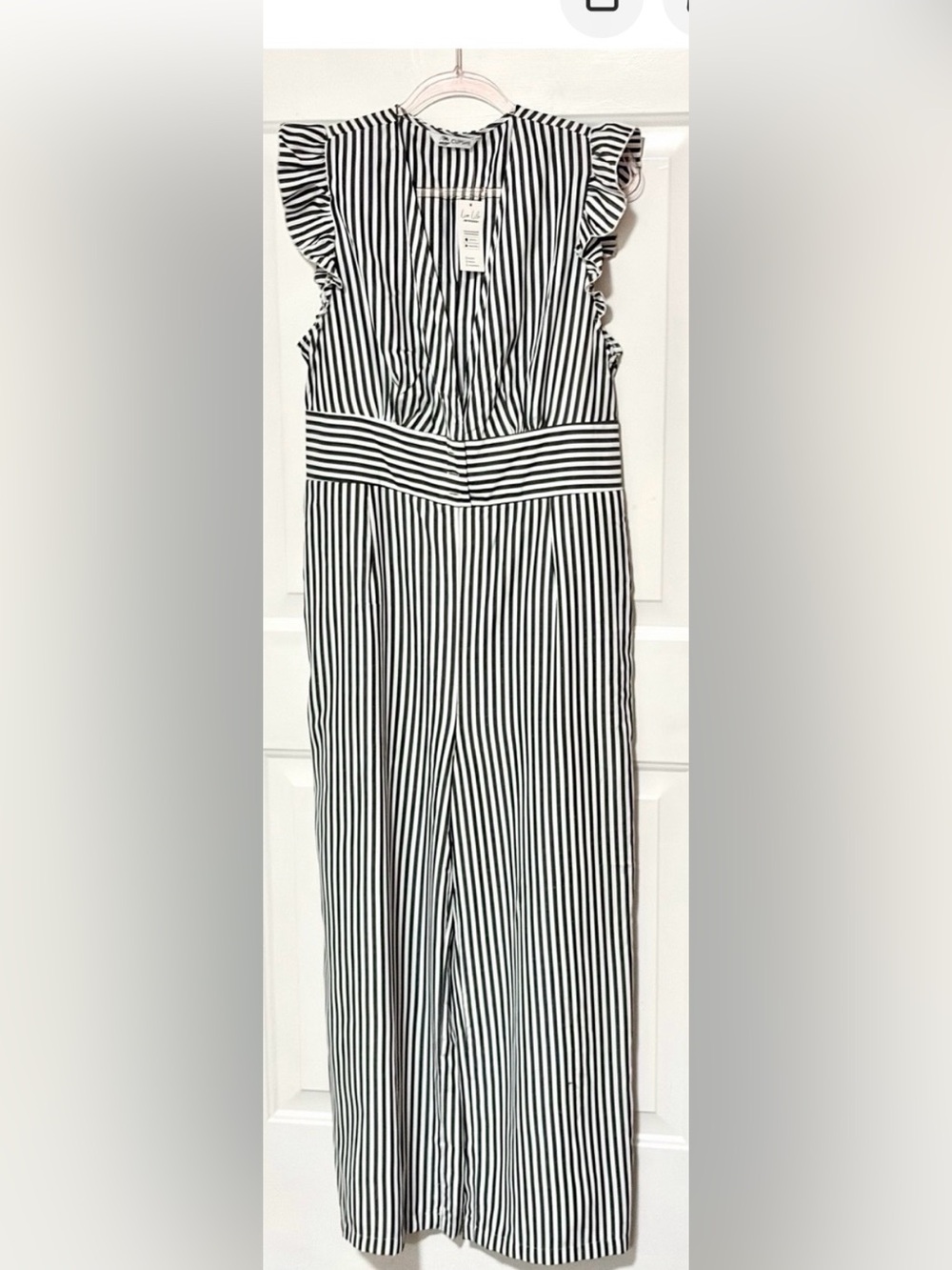 Cupshe Black and White Vertical Stripe Wide-Leg Jumpsuit NWT
